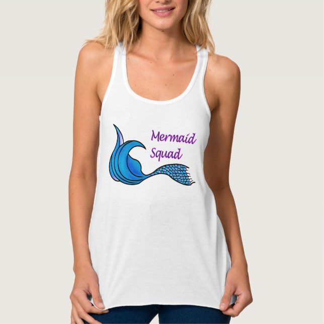Mermaid-Squad mit blauer Meerjungfrau-Schwanz Tank Top (Vorderseite)