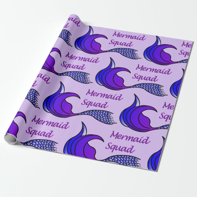 Mermaid-Squad mit lila Meerjungfrau-Schwanz Geschenkpapier (Ungerollt)