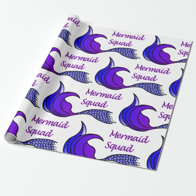 Mermaid-Squad mit lila Meerjungfrau-Schwanz Geschenkpapier (Ungerollt)