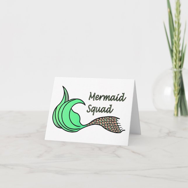 Mermaid Squad Orange und Green Note Card Dankeskarte (Vorderseite)