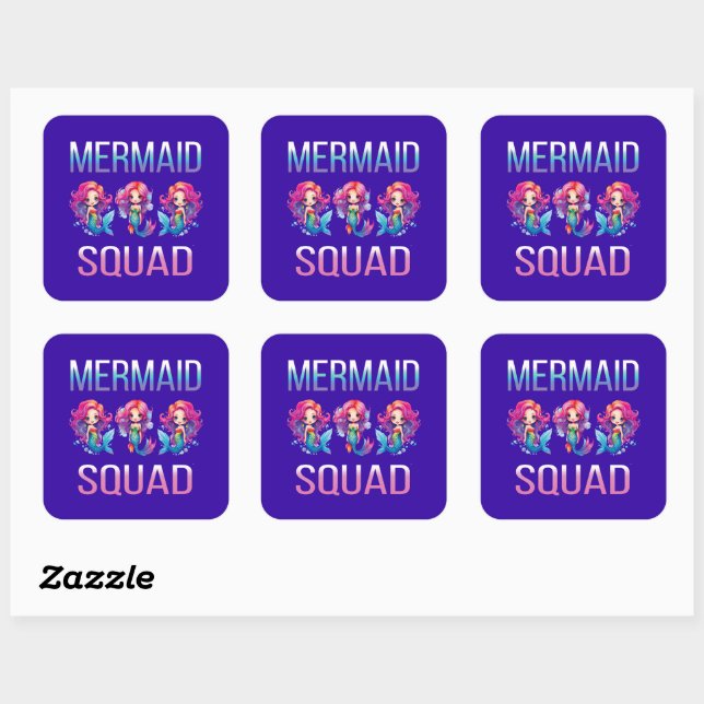 Mermaid Squad Quadratischer Aufkleber (Blatt)