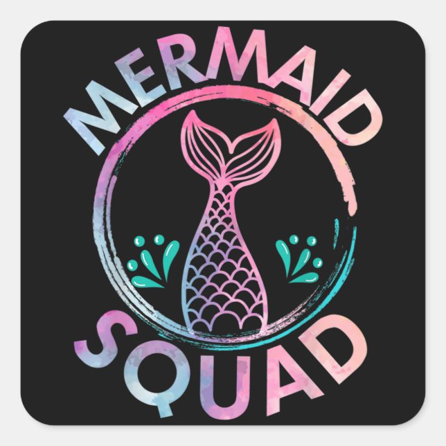 Mermaid Squad Quadratischer Aufkleber (Vorderseite)