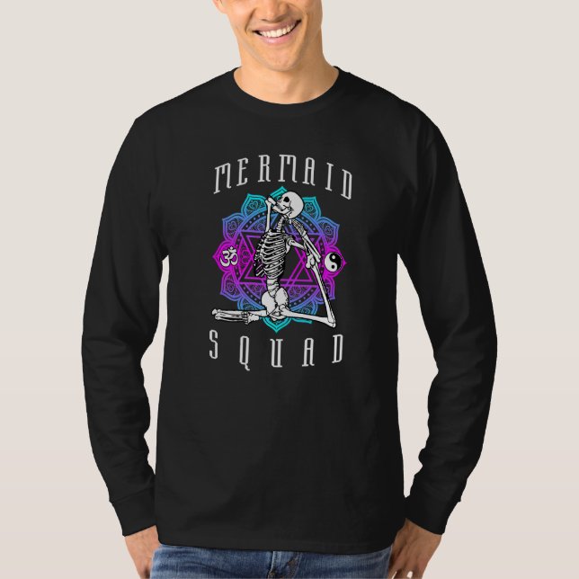 Mermaid Squad Yoga Pose Skeleton Anahata Symbol T-Shirt (Vorderseite)
