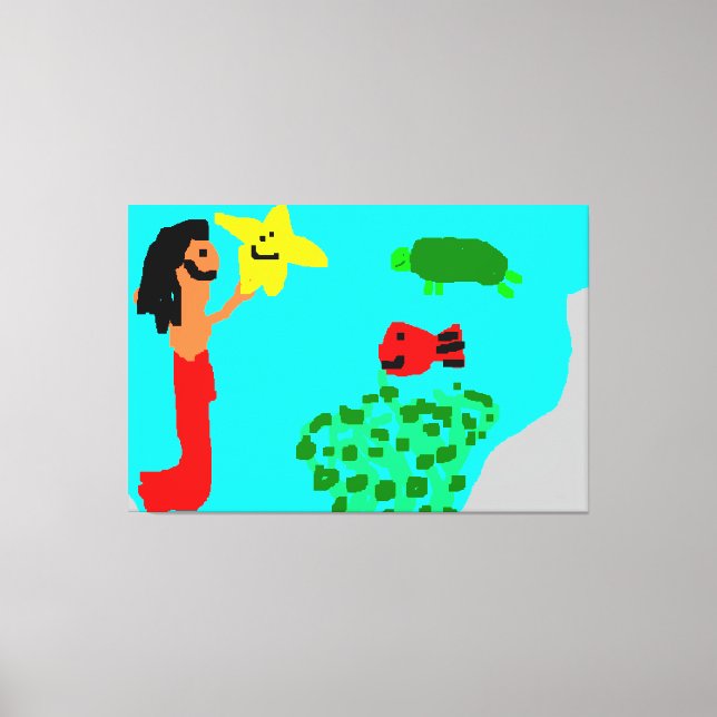 Mermaid Star Fish Turtle Seaweean Life Art Leinwanddruck (Vorderseite)