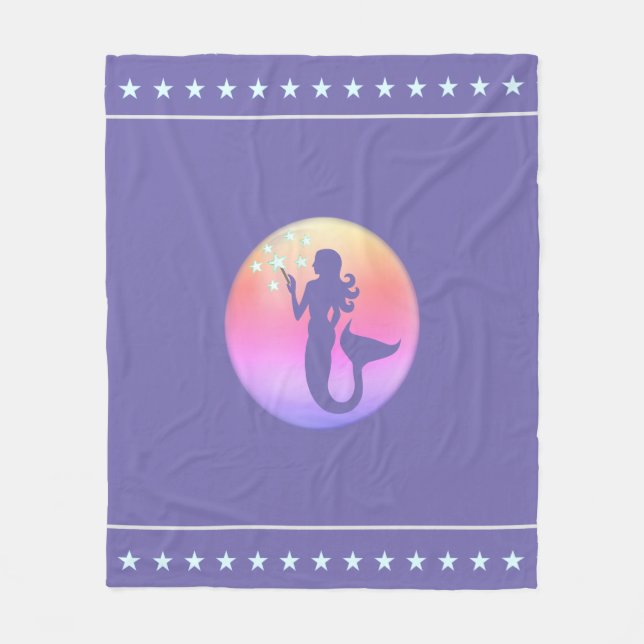 Mermaid & Star-Muster auf Lavender Blue Fleecedecke (Vorderseite)