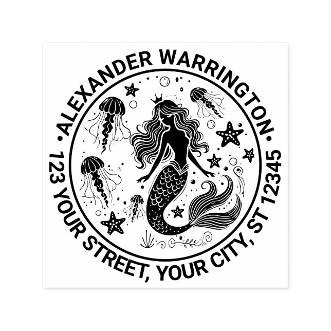 Mermaid Starfish Jellyfish Rücksendeadresse Permastempel (Design)