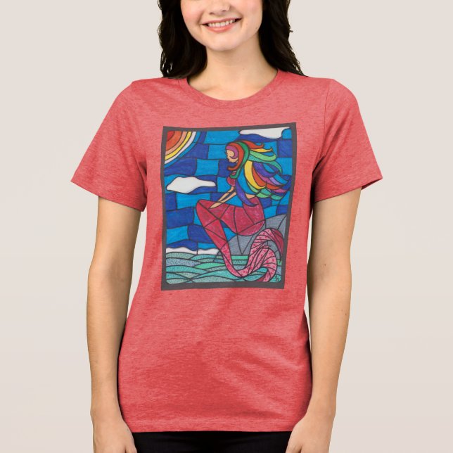 Mermaid T Shirt With Stained Glass Style Artwork (Vorderseite)