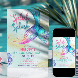 Mermaid Tail Glitter 8th Birthday Invitation Einladung