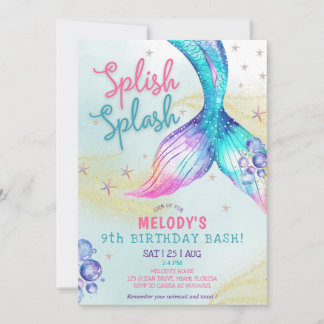 Mermaid Tail Glitter 9th Birthday Invitation Einladung