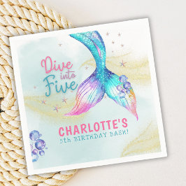 Mermaid Tail Glitter Dive into Five birthday Serviette