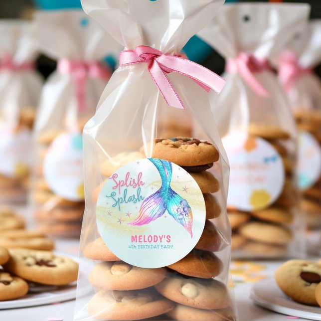 Mermaid Tail Glitter Splish Splash birthday Runder Aufkleber (Von Creator hochgeladen)