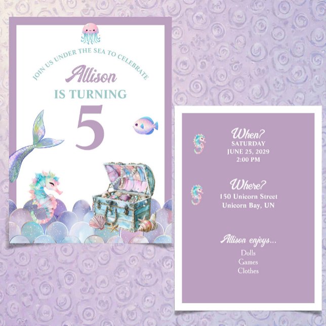 Mermaid Tail Purple Girly Birthday Invitation Einladung (Von Creator hochgeladen)