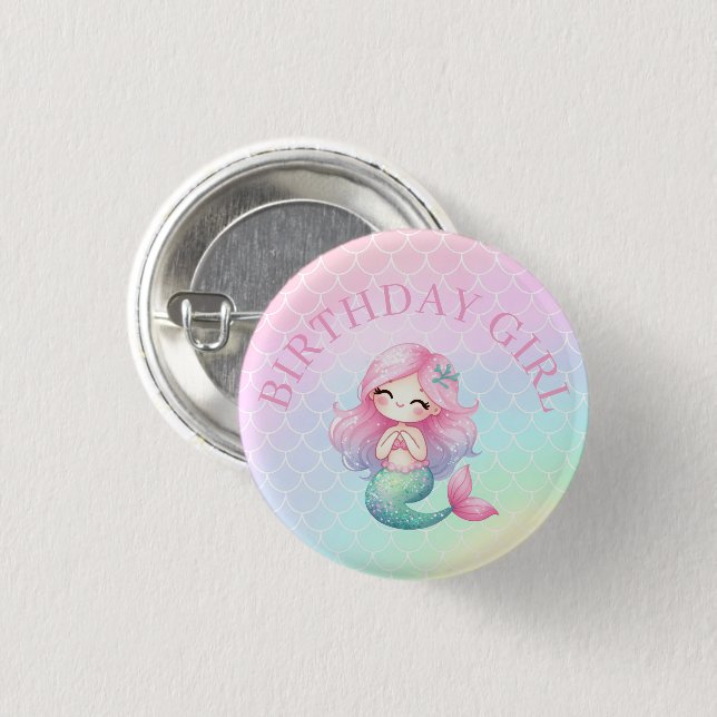 Mermaid Tail Teal Pink Girly Birthday Button (Vorne & Hinten)