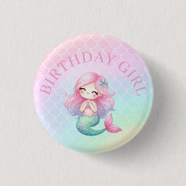 Mermaid Tail Teal Pink Girly Birthday Button