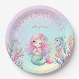 Mermaid Tail Teal Pink Girly Birthday Party Pappteller
