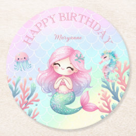 Mermaid Tail Teal Pink Girly Birthday Party Runder Pappuntersetzer