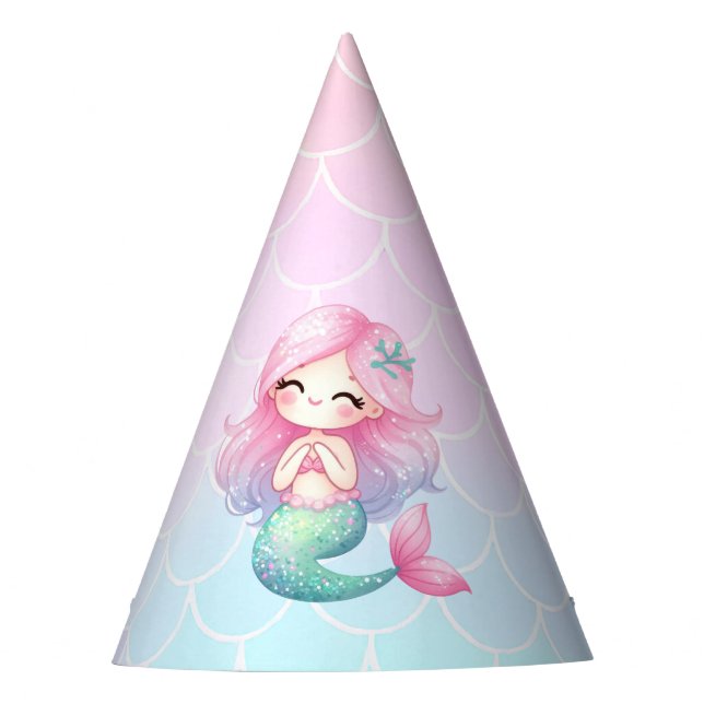 Mermaid Tail Teal Pink Girly Birthday Partyhütchen (Vorderseite)
