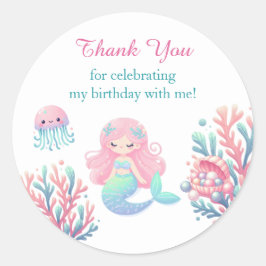 Mermaid Tail Teal Pink Girly Birthday Runder Aufkleber