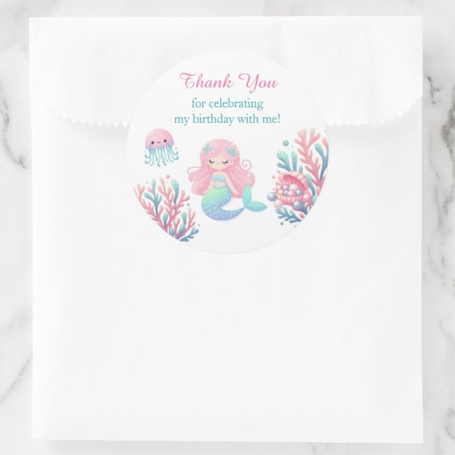 Mermaid Tail Teal Pink Girly Birthday Runder Aufkleber (Tasche)