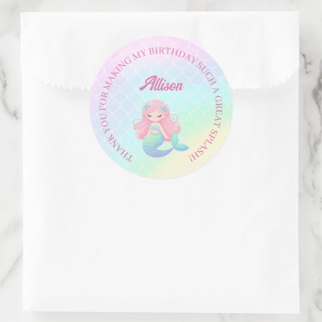 Mermaid Tail Teal Pink Girly Birthday Runder Aufkleber (Tasche)