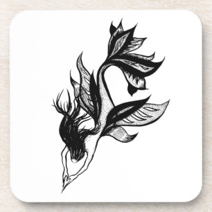 Mermaid Tattoo Style Stipple Schattige Tinte Zeich Getränkeuntersetzer