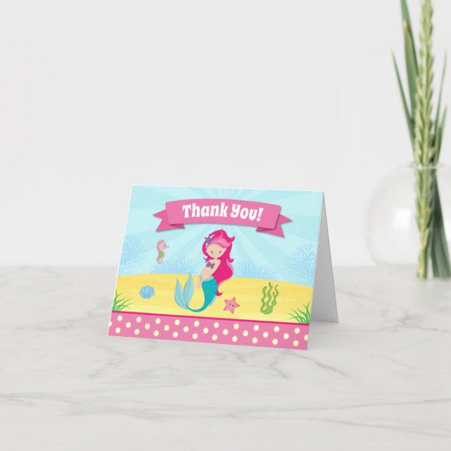 Mermaid Thank You Card Folded Note Card Dankeskarte (Vorderseite)