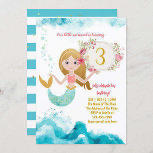 Mermaid Thema unter dem Sea Baby Girl 3. Geburtsta Einladung