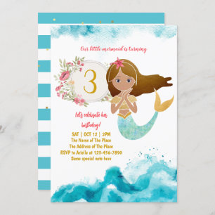 Mermaid Thema unter dem Sea Baby Girl 3. Geburtsta Einladung