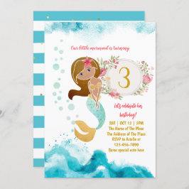 Mermaid Thema unter dem Sea Baby Girl 3. Geburtsta Einladung