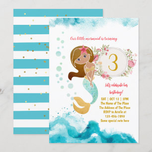 Mermaid Thema unter dem Sea Baby Girl 3. Geburtsta Einladung