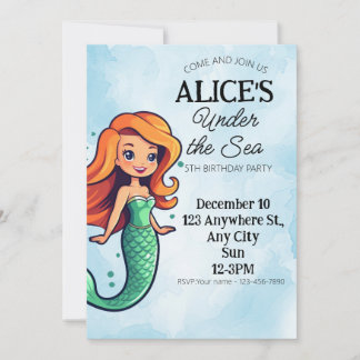 Mermaid Theme Kindergeburtstag Party Einladung