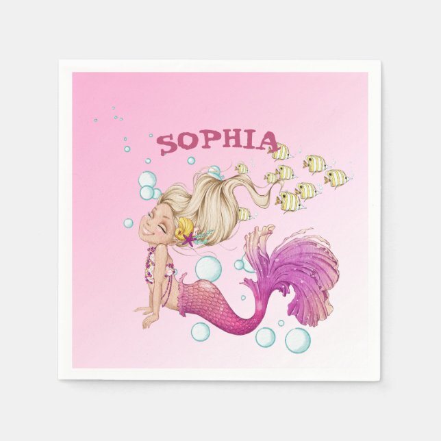 Mermaid Theme Niedlich Pink Napkins Serviette (Vorderseite)