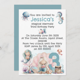 Mermaid Themed 3rd Birthday Invitation Einladung