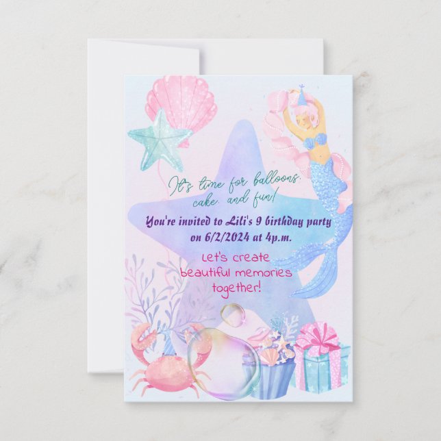 Mermaid Themed Birthday Bash Einladung (Vorderseite)