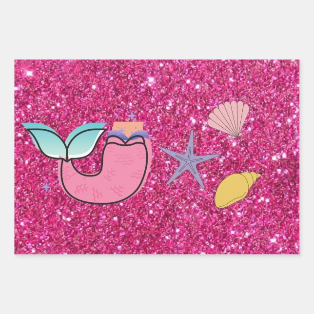 Mermaid Themed Birthday Bash Geschenkpapier Set (Vorderseite)