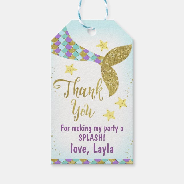 Mermaid Themed Birthday Favor Tag Geschenkanhänger (Vorderseite)