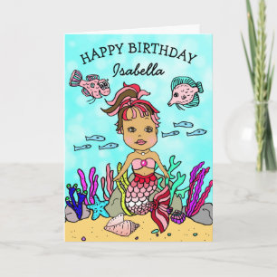 Mermaid Themed Happy Birthday Card Karte