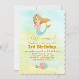 Mermaid Themed Party 3. Geburtstag Einladung