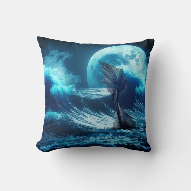 Mermaid Throw Kissen mit z.B. Cummings Gedicht (Vorderseite)