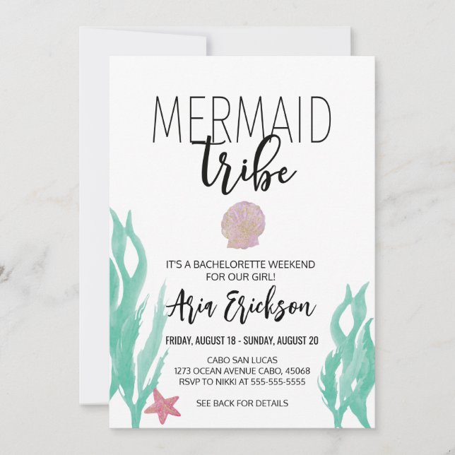 Mermaid Tribe Bachelorette Einladung (Vorderseite)