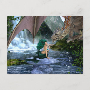 Mermaid trifft Dragon Fantasy Wasserfall Postkarte