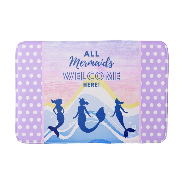 Mermaid Trio | Alle Mermaids Willkommen | Polka Do Badematte (Vorderseite)