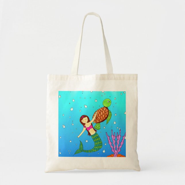 Mermaid & Turtle Friend Tote Bag Tragetasche (Vorne)