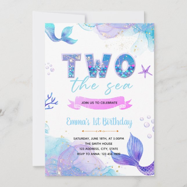 Mermaid TWO die Seeinladung Einladung (Vorderseite)