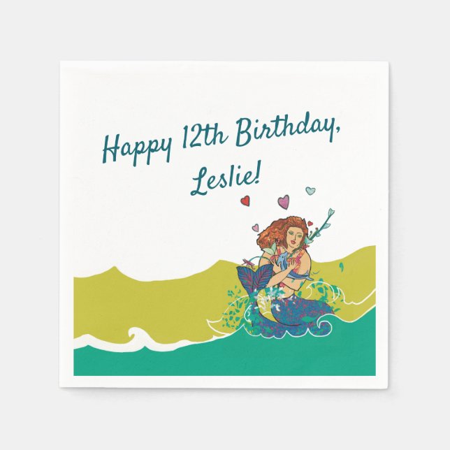 Mermaid und Baby Dolphin Party Napkin Serviette (Vorderseite)