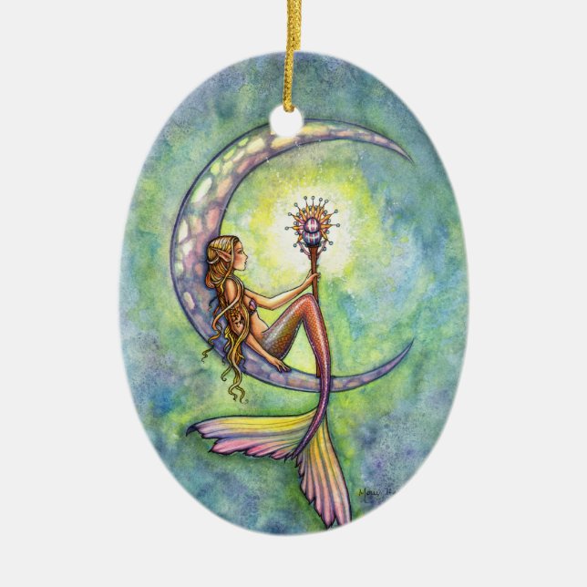 Mermaid und das Mond Fantasy Art Remembranation Keramikornament (Vorne)