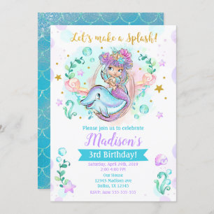 Mermaid und Delphin zum Geburtstag  Einladung