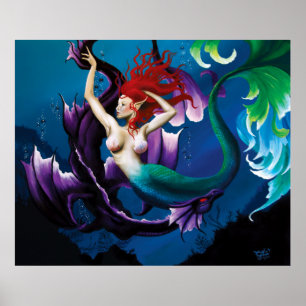 Mermaid und Drachenfreund Poster