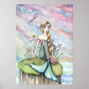 Mermaid und Little Fairy Poster Print