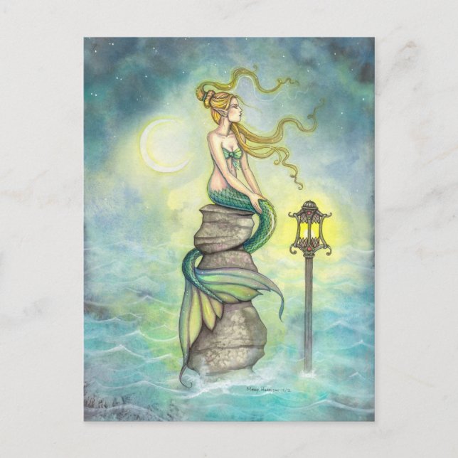 Mermaid und Moon Fantasy Art von Molly Harrison Postkarte (Vorderseite)